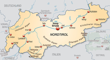 Landkarte von Tirol mit Hauptstädten