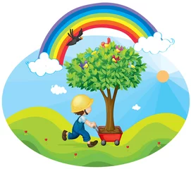 Kussenhoes jongen die boom draagt © GraphicsRF