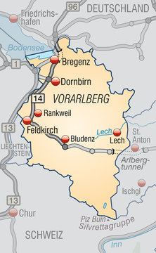 Landkarte von Vorarlberg und Umland