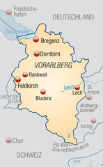 Karte von Vorarlberg und Umland mit Hauptstädten