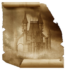 Dark Castle on a old paper scroll