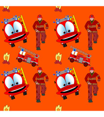 Seamless pattern with fire man and fire truck