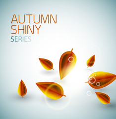 Autumn shiny flying leaves background