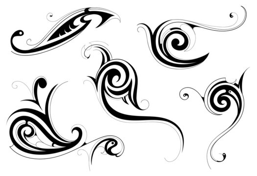 Set of various tribal art tattoo isolated on white