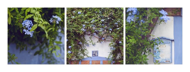 Hiszpania niebieski architektura dom ulica stare miasto - obrazy, fototapety, plakaty