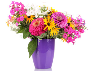 Beautiful bouquet of bright flowers isolated on white