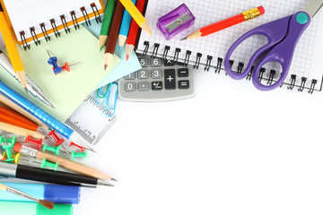 School stationery on white background