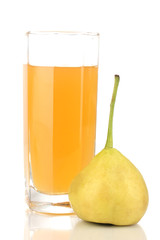 Pear juice with pear isolated on white