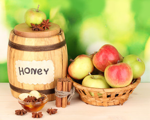 Honey and apples with cinnamon