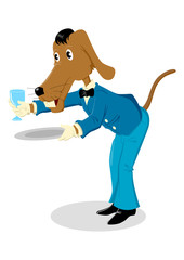 Cartoon illustration of dog as a waiter