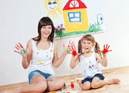 Woman and child paint colors