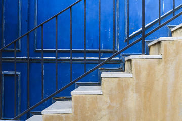 Staircases with blue wall background