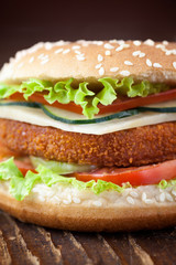 Fried chicken or fish burger sandwich