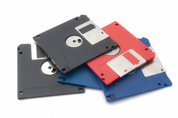 Computer floppy disks on white background