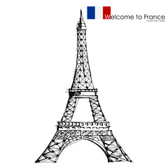 vector illustration of Eiffel tower against white background