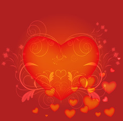 Abstract red heart with floral elements vector card.
