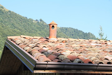Tetto di un rustico con camino