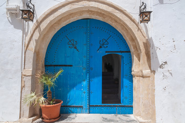 Fototapeta na wymiar Typowy niebieskie drzwi na Djerba / Tunezja