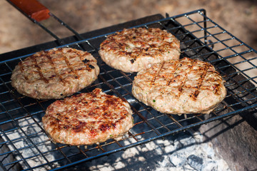 Hamburgers on Barbeque Grill