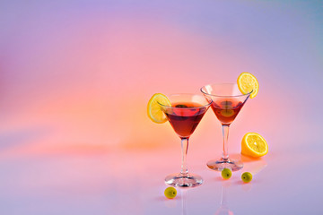 Cocktails with lemon and green olives