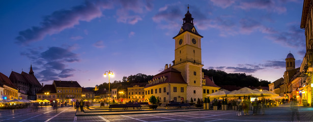 Fototapeta na wymiar Brasov Council Square at twilight - Transylvania, Romania