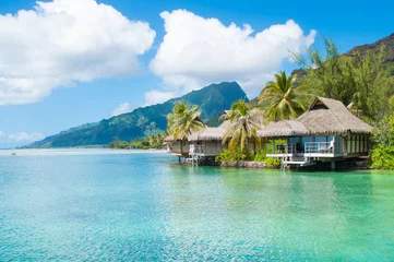 Fotobehang Bora Bora, Frans Polynesië Bungalows op Tahiti