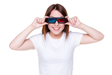 woman looking through stereo glasses