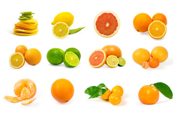 Set of fruits isolated on white background