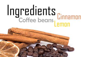 cinnamon, lemon and coffee beans