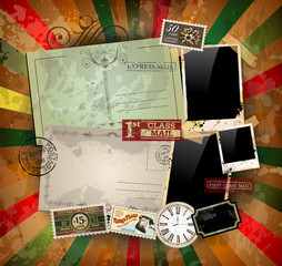 Vintage scrapbook composition with old style elements
