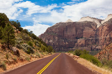 Road through Zion national park in Utah