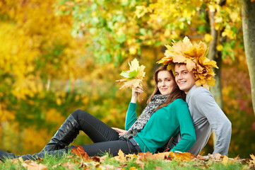 Couple at autumn outdoors