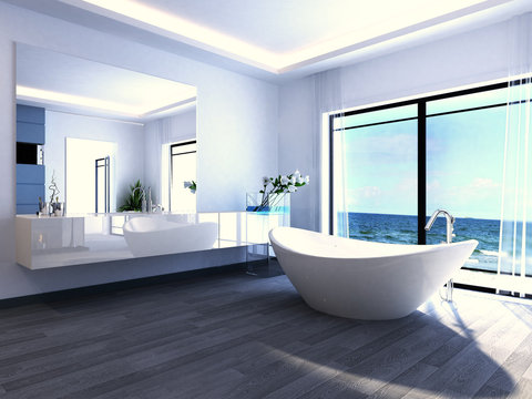 Exclusive Luxury Bathroom Interior by the sea | ocean