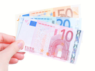 woman hand and euro banknote cash
