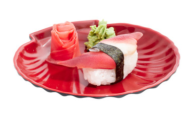 Hokkigai Mollusc sushi on white background