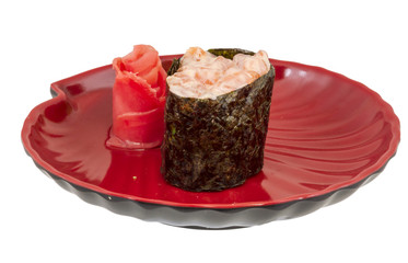 sushi with salmon on white background isolated