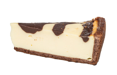 cheesecake with chocolate sauce.