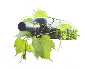 wine bottle and grapes