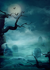 Halloween background - Spooky graveyard - 44251235
