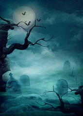 Fototapeten Halloween background - Spooky graveyard © mythja