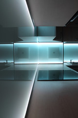 modern luxury kitchen with white led lighting
