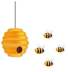 Nette Biene Team und Bienenstock