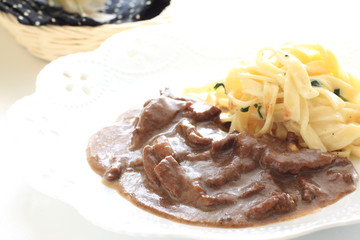 Russian food, beef Stroganoff
