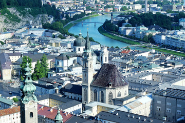View over old town in Salzburg from Hohensalzburg castle