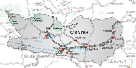 Verkehrskarte von Kärnten und Umgebung