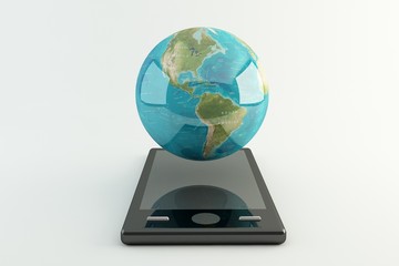 Mobile phone and earth globe