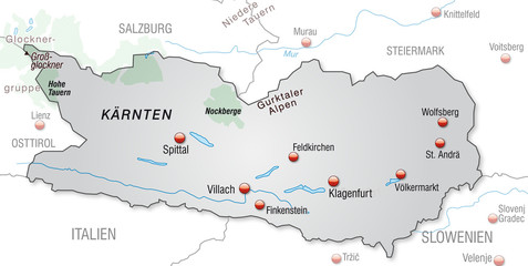 Übersichtskarte von Kärnten und Nachbarländern