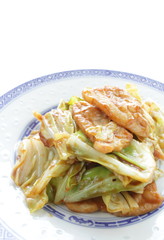 Chinese cuisine, cabbage and pork stir fried