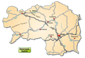 Straßenkarte der Steiermark