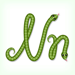 Naklejka premium Snake font. Letter N